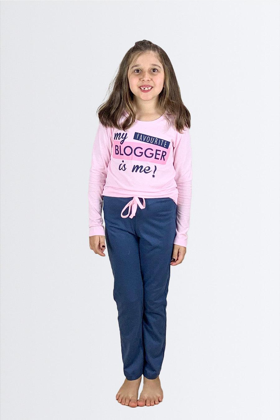 Pijama Infantil Longo Blogger Azul e Rosa - Nuance