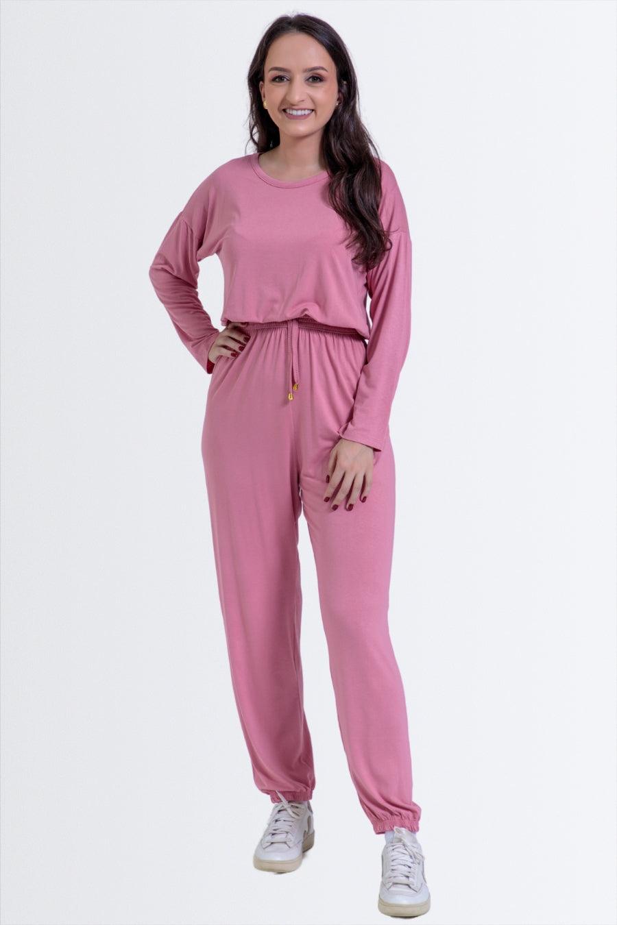 Pijama Longo de Viscolycra com Elástico na Blusa e Calça - Nuance