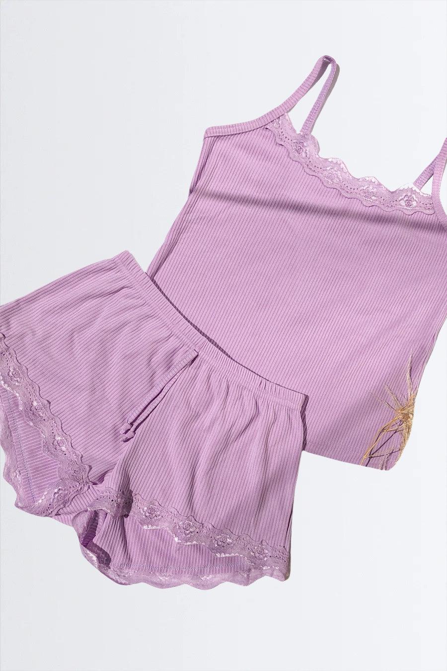 Short Doll Canelado com Detalhes em Renda - Nuance