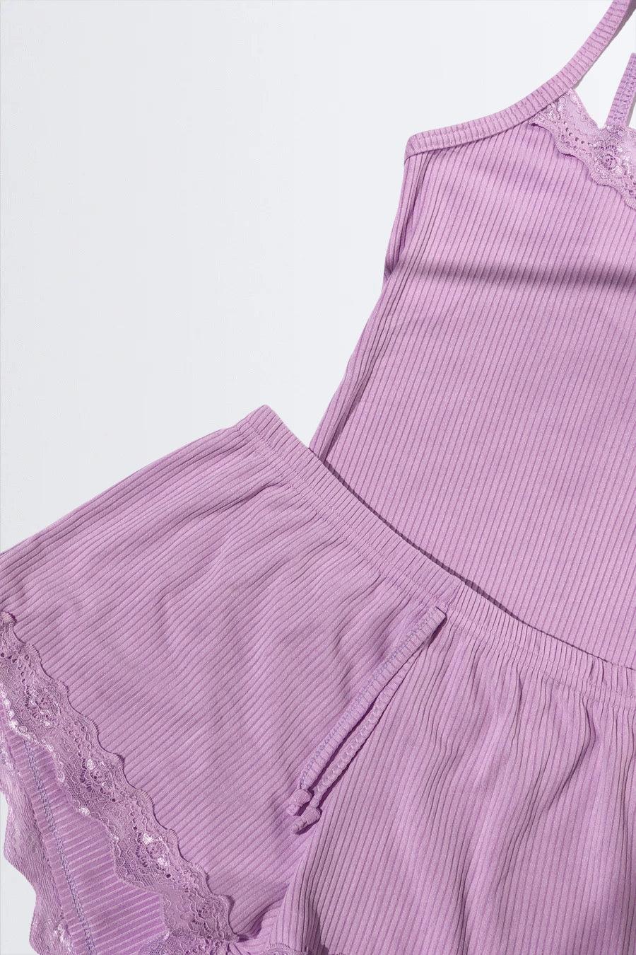 Short Doll Canelado com Detalhes em Renda - Nuance