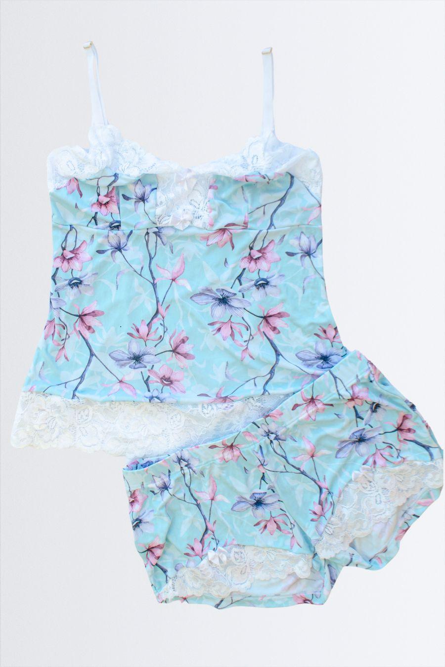 Short Doll Sem Bojo Estampado com Renda - Nuance