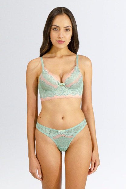 Soutien Bicolor com Base de Espuma e Calcinha Fio de Renda - Nuance