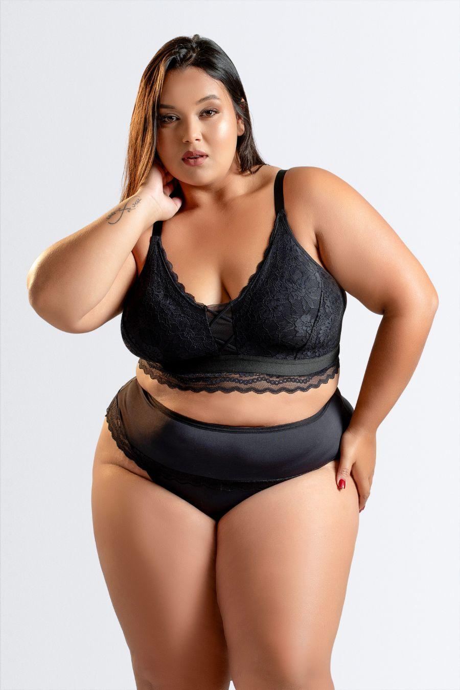 Sutiã Plus Size com Elástico na Base e Calcinha de Renda - Nuance
