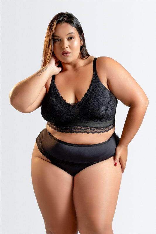 Sutiã Plus Size com Elástico na Base e Calcinha de Renda - Nuance