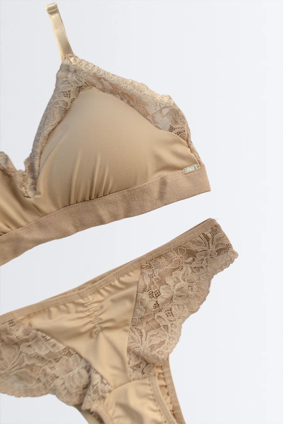 Sutiã Top com Renda e Microfibra + Calcinha Biquíni - Nuance